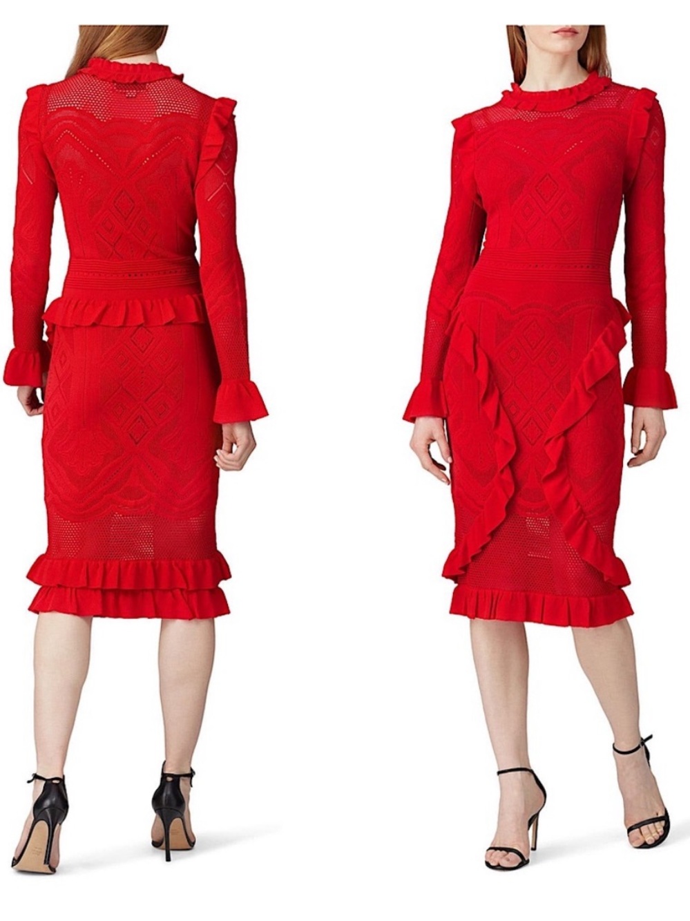 Alexis Sivan red knit long sleeve dress siren wedding guest fall size M ruffle